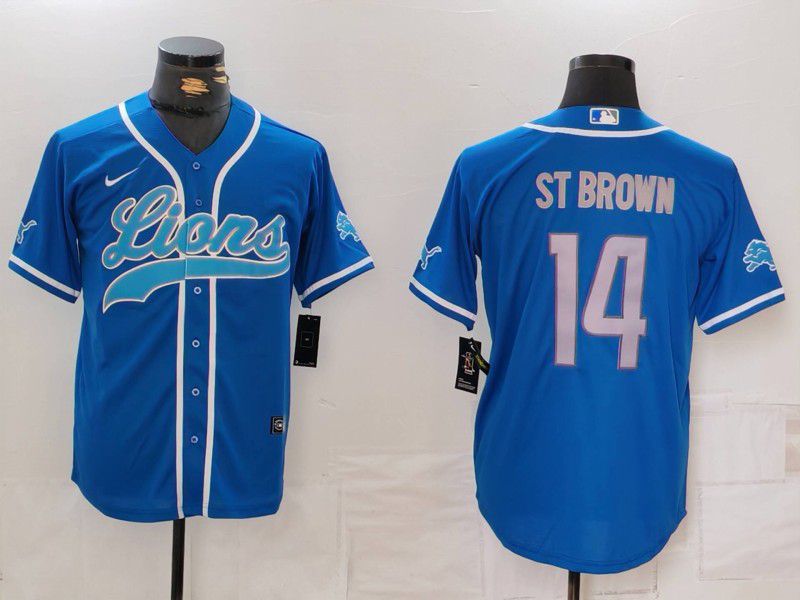 Men Detroit Lions #14 St brown Blue Second generation joint name 2024 Nike Limited NFL Jersey style 1